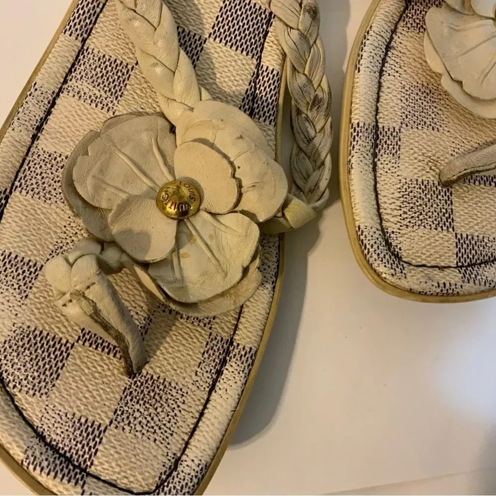 LOUIS VUITTON Azur Damier Flower Thames Thong Sandals Size 36 6 - Picture 6 of 8